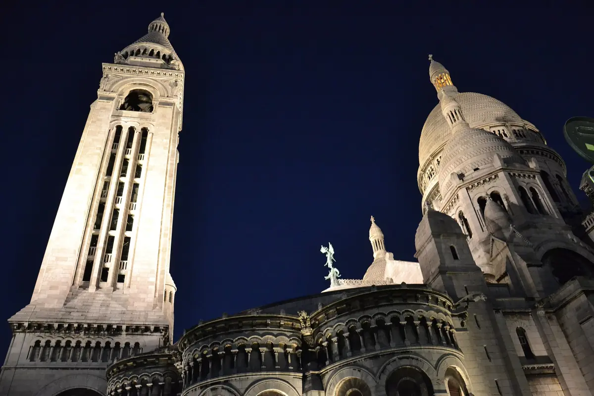 The bell tower of Sacré-Cœur at night