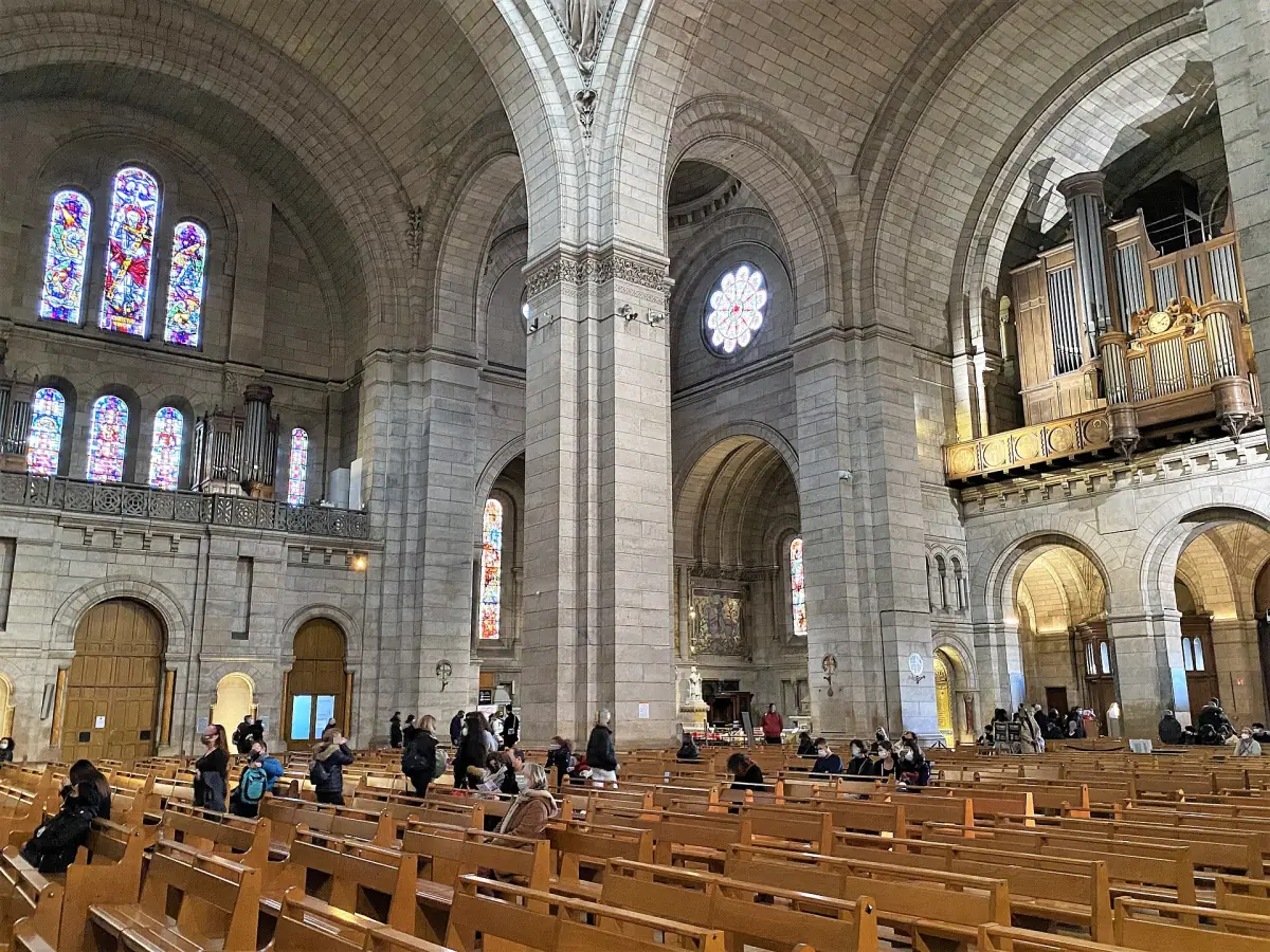 Inside the basilica with the organ and windows