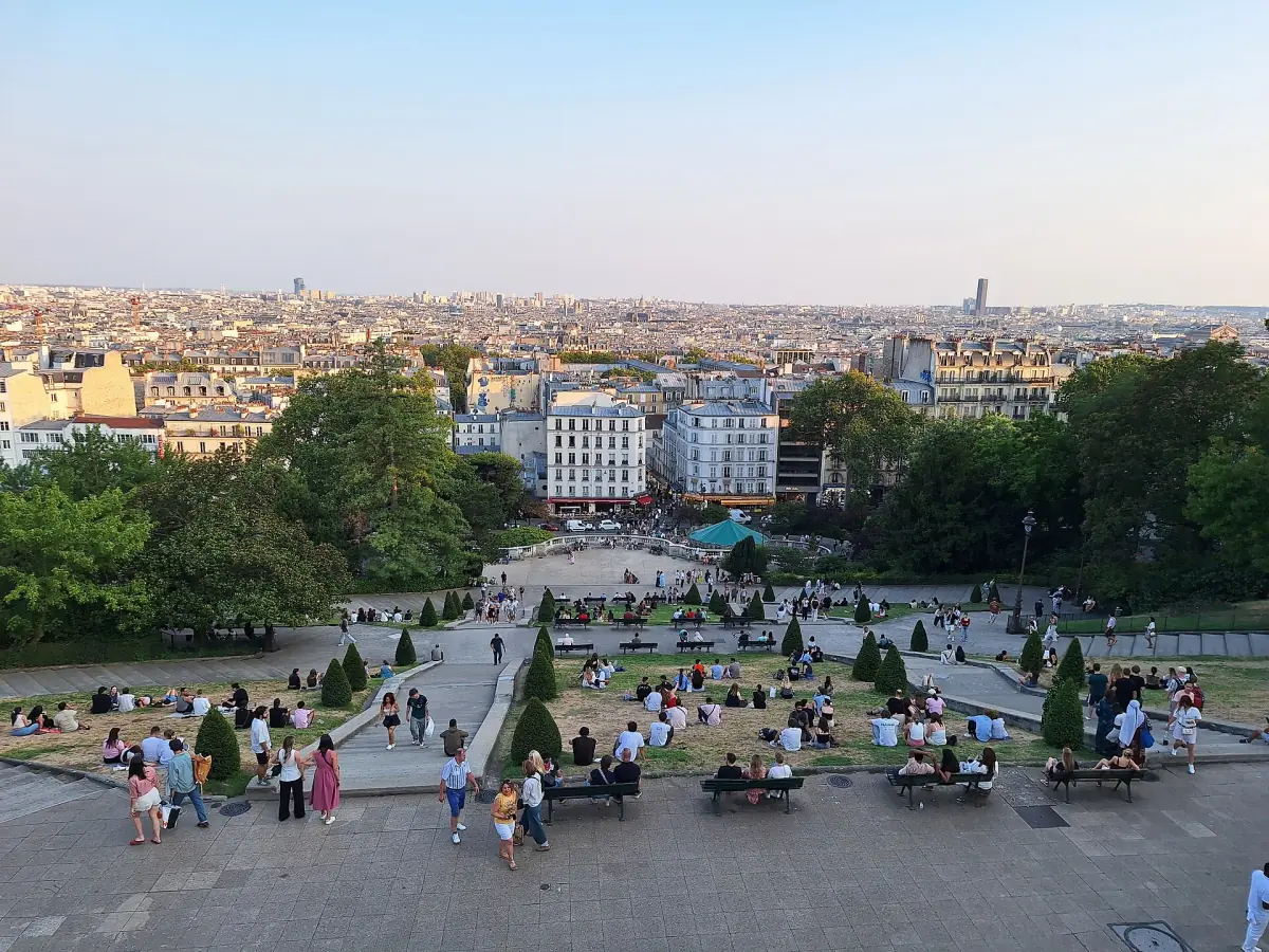 The gardens of Square Louise-Michel below the basilica